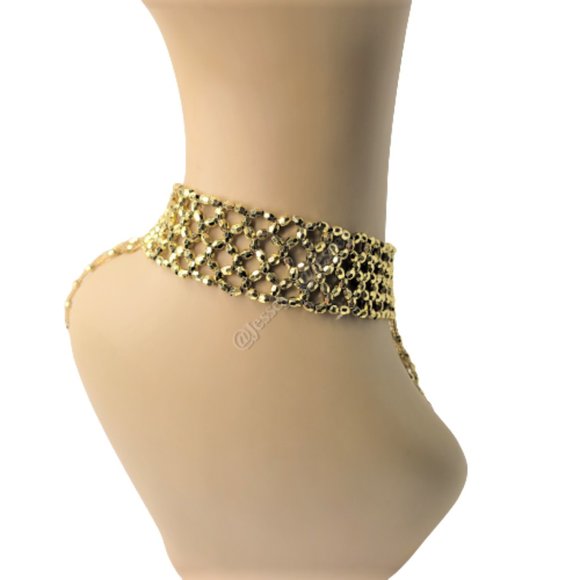 Gold Tassel Choker Necklace & Arm Wrist Jewelry Accessory Halloween Costume NEW - Picture 6 of 14